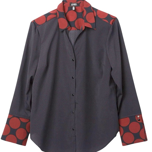 Jones New York Tops - Retro Y2K  Style Jones New York Navy Blue Red Polka Dot Blouse Shirt Size S